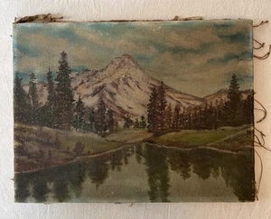 Dipinto olio su tela paesaggio montano moody charm vintage invecchiato 12"x16" - Foto 1 di 15
