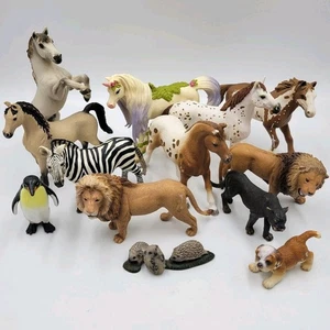 Lote de animales de juguete Schleich caballo león pantera unicornio pingüino cebra erizo perro - Imagen 1 de 13