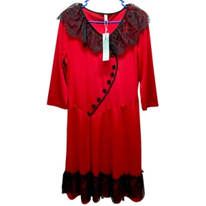 Dressfo By Dresslily abito swing rosso intenso donna taglia 14 nero pizzo volant nuovo con etichette - Foto 1 di 16