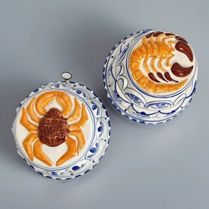 Vintage Bassano Italien Keramik Garnelen Krabbe Wandformen blau weiß Küste handbemalt - Bild 1 von 19