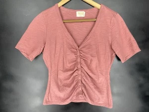 Nation LTD V-Neck Ruched Button Tee Size S Dusty Rose Short Sleeve Fitted Top - Bild 1 von 8
