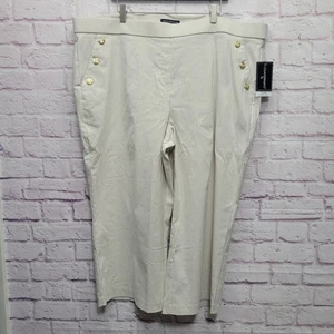 NUOVO Pantalone Capri Elasticizzato Cropped Controparti Donna Tg 24w Seersucker Gessato - Foto 1 di 5