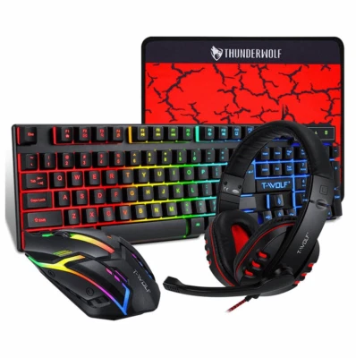 New PC Set Multimedia Wired Gaming USB Keyboard Mouse 3.5mm Headphones Pad 1413 - Image 1 of 4