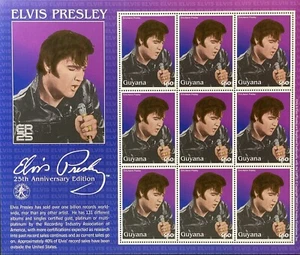 GUYANA ELVIS PRESLEY SINGING STAMPS SHEET OF 9 MNH 2002 25TH ANNIVERSARY EDITION - Picture 1 of 1