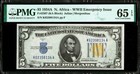 1934A $5 North Africa Silver Certificate Note KA Block PMG Gem 65EPQ Vibrant