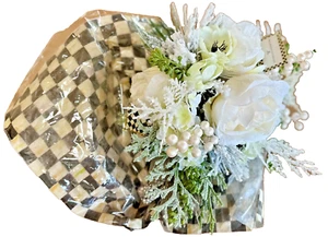 Lrg MacKenzie Childs Winter White Rose Bouquet Courtly Checks Cello Wrap w/ Tag - Picture 1 of 20