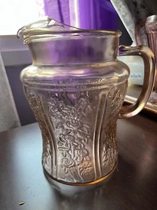 Sharon Cabbage Rose Pink 80 oz Pitcher with Ice Lip by Federal Glass - Picture 1 of 8