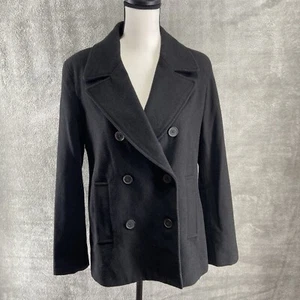 Old Navy Peacoat Size Med Black Poly Wool Blend Double Breasted Jacket Pea Coat - Picture 1 of 14