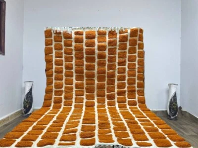 Tapis MAROCAIN DAMIER ORANGE - Tapis marocain fait main, tapis berbère authen... - Photo 1/4