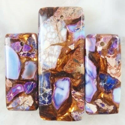 3pc Artificial Purple Sea Sediment Jasper Gold Copper Bornite stone Pendant bead - Image 1 of 2