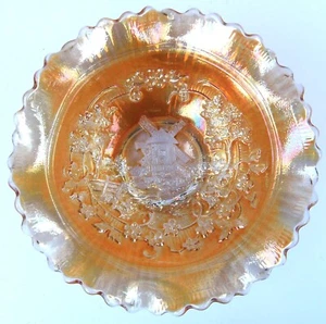 Stunning Marigold Carnival Glass Bowl Windmill Motif Early 20th century - Picture 1 of 10
