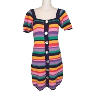 Anthropologie Farm Rio Renata Crochet Mini Dress Size m rainbow - Picture 1 of 16