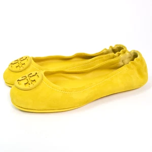 Tory Burch Yellow Suede Britten Ballet Flats Women's Size 8 M - Picture 1 of 11
