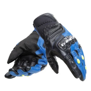 Dainese Carbon 4 Short Black Blue Yellow Leather Gloves Size M - Picture 1 of 4