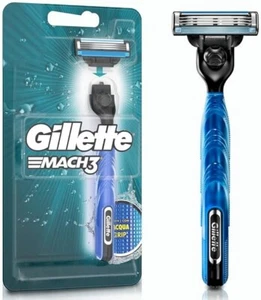 Maquinilla de afeitar Gillette Mach3 para hombre con agarre Aqua, 1 mango de afeitar + 1 repuesto de hoja - Imagen 1 de 9