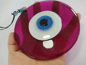 Dunkelrosa Evil Eye Glasperle 12cm Anhänger Charm Türkisches Amulett Boho Wohndeko - Bild 1 von 5