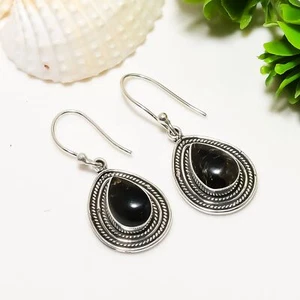 Copper Black Turquoise Gemstone 925 Sterling Silver Earring, Elegant Earring - Picture 1 of 4