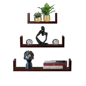 Set of 3 Wall Mounted Wooden Floating Shelves Storage Shelves Display - Picture 1 of 4