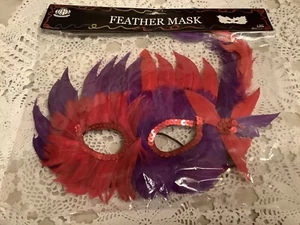Mardi Gras Masquerade Mask Red & Purple Feathers New - Picture 1 of 1
