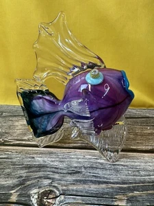 Mark Eckstrand Art Glass Sculpture Fish Handblown Signed ME 1997 Blue Purple - Picture 1 of 13