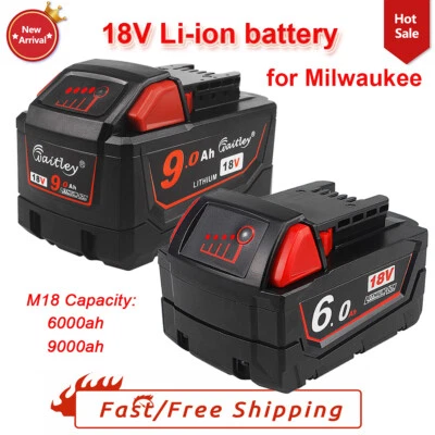 WAITLEY 18V 6ah/9ah Fit For Milwaukee M18 M18B5 Li-ion Battery XC 48-11-1840 48-11-1850