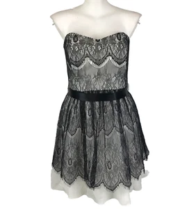 City Chic Dress White Plus Size M 16 Black Lace Overlay Strapless Belt Cocktail - Picture 1 of 14