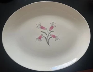 HOMER LAUGHLIN 'BIG PAY-OFF' 13.5” MEAT PLATE BESS MYERSON, Pink & Gray Floral - Picture 1 of 5