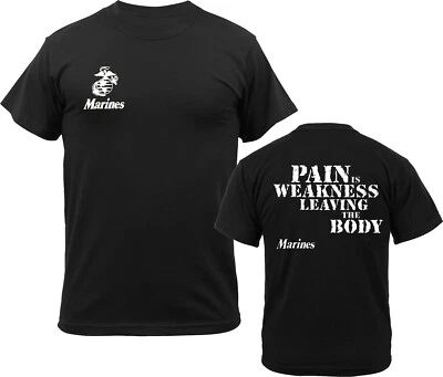 Black US Marines Globe & Anchor Logo Pain is Weakness, Leaving The Body T-Shirt - Image 1 of 4
