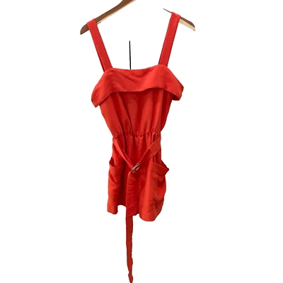 H&M Mameluco Mujer 8 Naranja Sin Mangas Verano Cinturón Preppy Pantalones Cortos Mono Foto 1 de 4