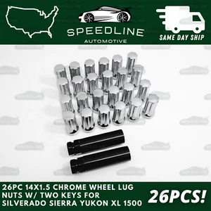 26pc 14x1.5 Chrome Wheel Lug Nuts w/ Two Keys for Silverado Sierra Yukon XL 1500 - Picture 1 of 2