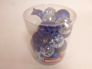 Set 26 Blue White Shatterproof 2.25" Christmas Tree Bulb Ornament Hanging Ball - Picture 1 of 3