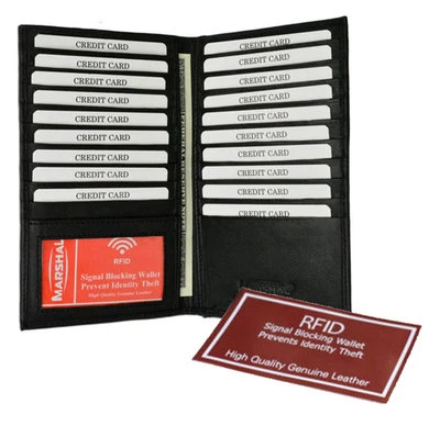 Billetera RFID de cuero genuino negra plegable 19 tarjetas de crédito chequera vendedor de EE. UU.  Foto 1 de 4