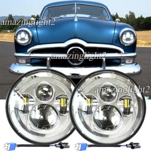 Pair 7" Round LED Headlights fit Ford Custom 1949 1950 1951 1952 1953 1954-1957 - Picture 1 of 10