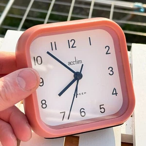 ACCTIM PINK SQUARE ALARM CLOCK BATTERY OPERATED RETRO STYLE MODEL 16154 2020 - Picture 1 of 6