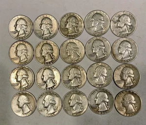Lot of 20 90% silver 1950's circulated Washington quarters - Picture 1 of 2