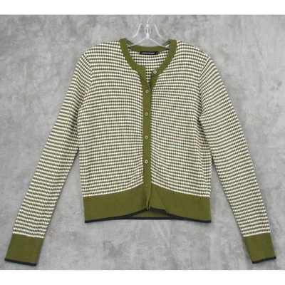 Monoprix Cardigan Womens Large Button Check Preppy Career Classic Green Metallic - Image 1 of 4