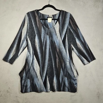 Bali Corp. Черная Серая Коричневая Синяя Белая 3/4 Slv Туника Карманы Geo Stripes Размер L/XL - Изображение 1 из 4