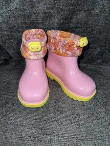 Mini Melissa Rain Boots III BB Size 8 Pink Yellow NWOB - Picture 1 of 5
