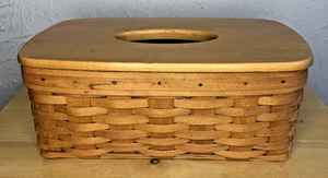 Longaberger VINTAGE Tissue Box RECTANGLE Basket SIGNED with Wooden Lid 2002 - Picture 1 of 16