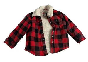 Baby Gap 3T Toddler Sherpa Lined Jacket Red Black Buffalo Plaid Flannel Coat - Picture 1 of 5