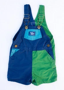 Vtg 90s Oshkosh B'Gosh Color Block Shortall Short Overalls Blue Green 24 Mos - Picture 1 of 14
