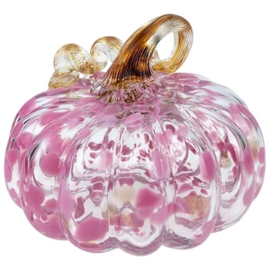 Glass Pumpkin, Halloween 4 Inch Small Pink Blown Glass Pumpkin for Decorating... - Picture 1 of 9