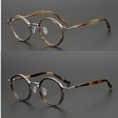 Monturas de gafas retro redondas hechas a mano acetato de lujo + gafas de titanio puro Foto 1 de 4