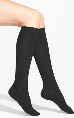 HUE CABLE RIB KNEE HIGH SOCKS BLACK OS NWT - Image 1 of 4