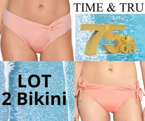 LOTE de 2 Traje de baño Time and Tru para mujer XL 16-18 color coral rubor parte inferior de bikini NUEVO - Imagen 1 de 24