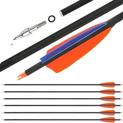 30" Archery Carbon Arrow SP500 Left Wing 4" Feather Recurve Bow Shooting Hunting - Image 1 of 4