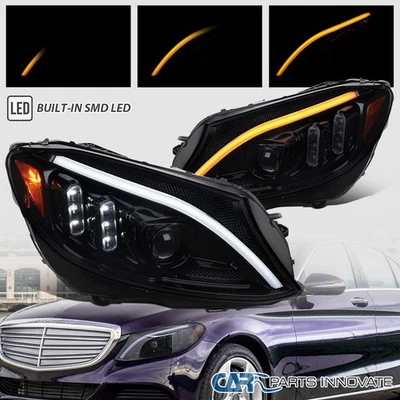 Fits 2015-2018 Mercedes Benz W205 Smoke Projector Headlights Switchback LED Lamp — 第 1/4 张图片