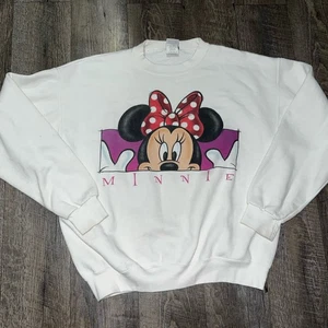 Vintage 90s Disney Minnie Mouse Crewneck Sz Medium Big Face Sweatshirt USA Made - Imagen 1 de 4