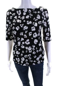 Ted Baker Women's Printed Boat Neck Short Sleeve Top White Black Size 2 - Picture 1 of 5