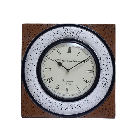 Royal Craft Handcrafted Square Wooden Analog Wall Clock Marble Finish 16" Cover
